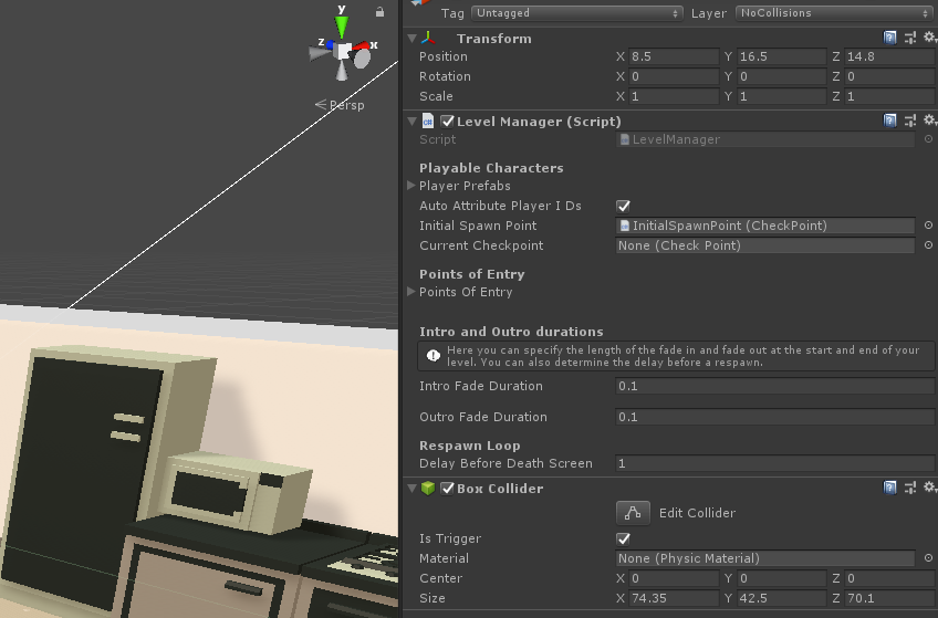 The LevelManager's inspector from the Loft demo scene